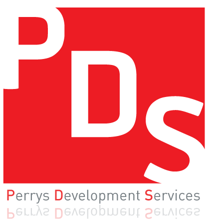 P-DS logo in white text on a red square background